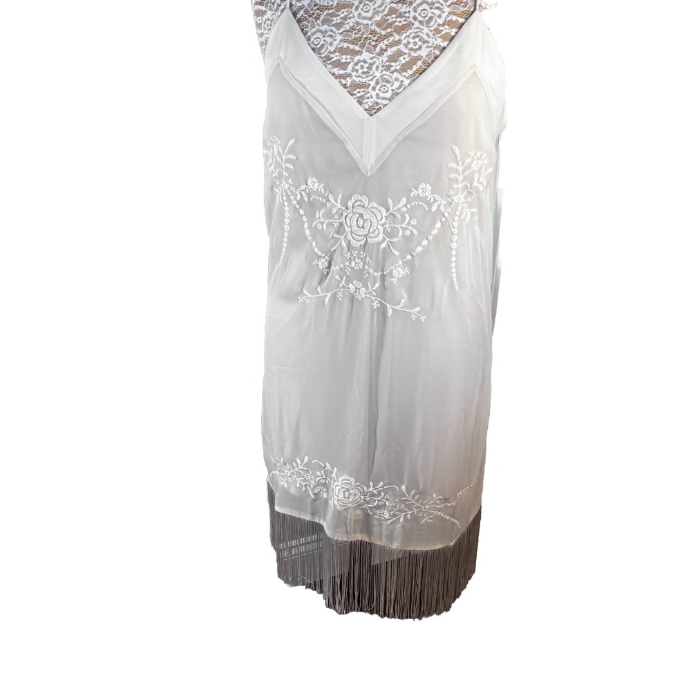 LC Lauren‎ Conrad Runway Collection Fringe Ivory Embroidered Slip Dress Size 6